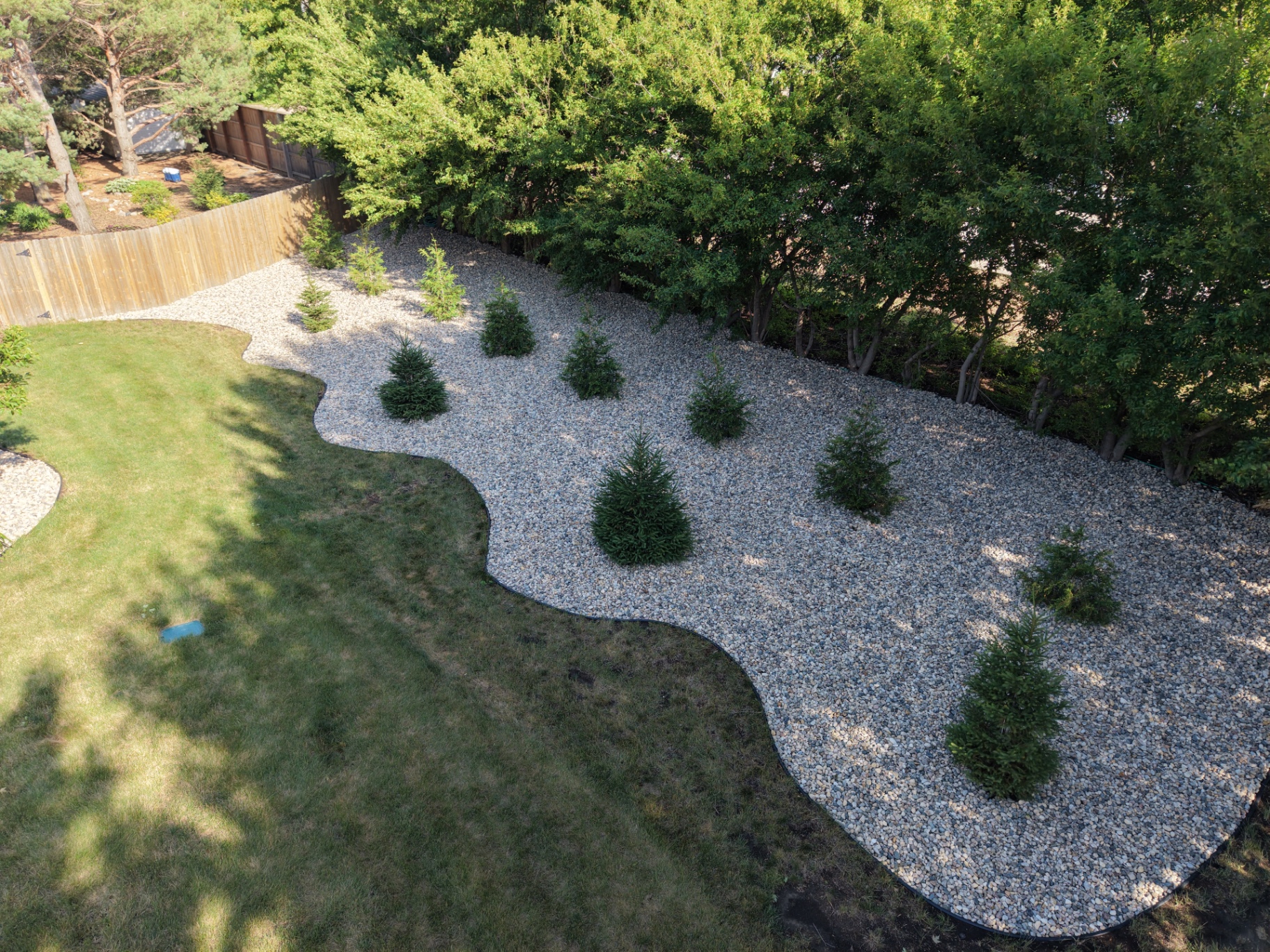 Drone shot of a Kerwin decorative rock install in Sioux Falls